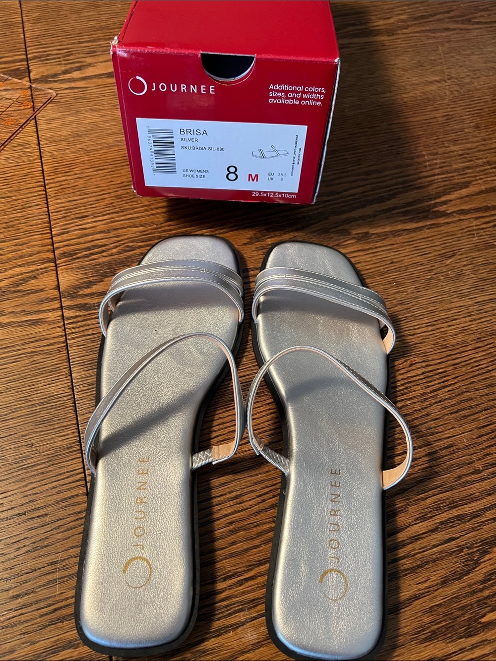 Journee Collection Brisa Metallic Silver Strappy Slide Sandals